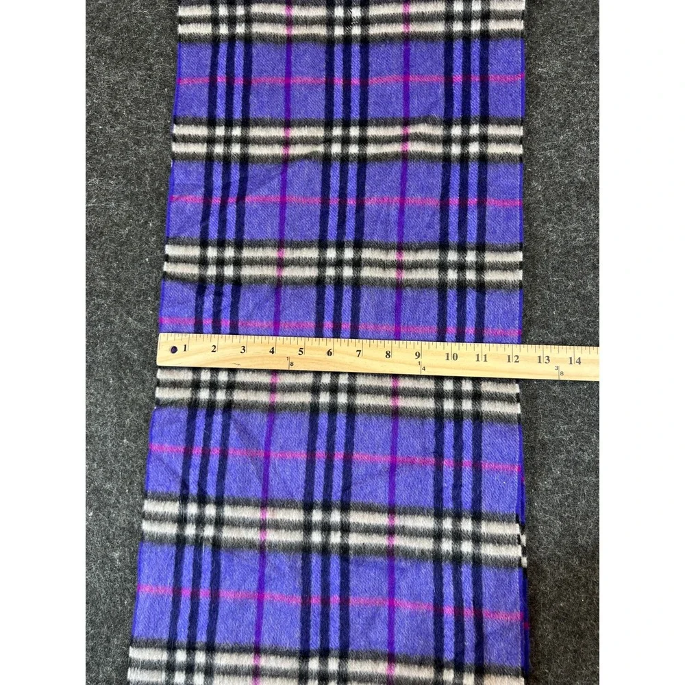 Burberry London Cashmere Scarf Womens Purple Plaid Fringed Neck Wrap Cozy Preppy
